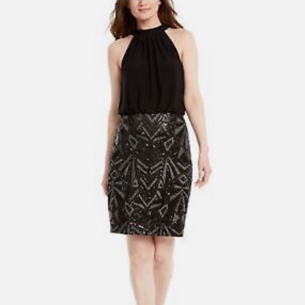 Vince Camuto Sequined Black Sleeveless Blouson Dress NWT Size 14